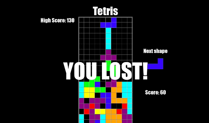 A picture showing the end of tetris game.